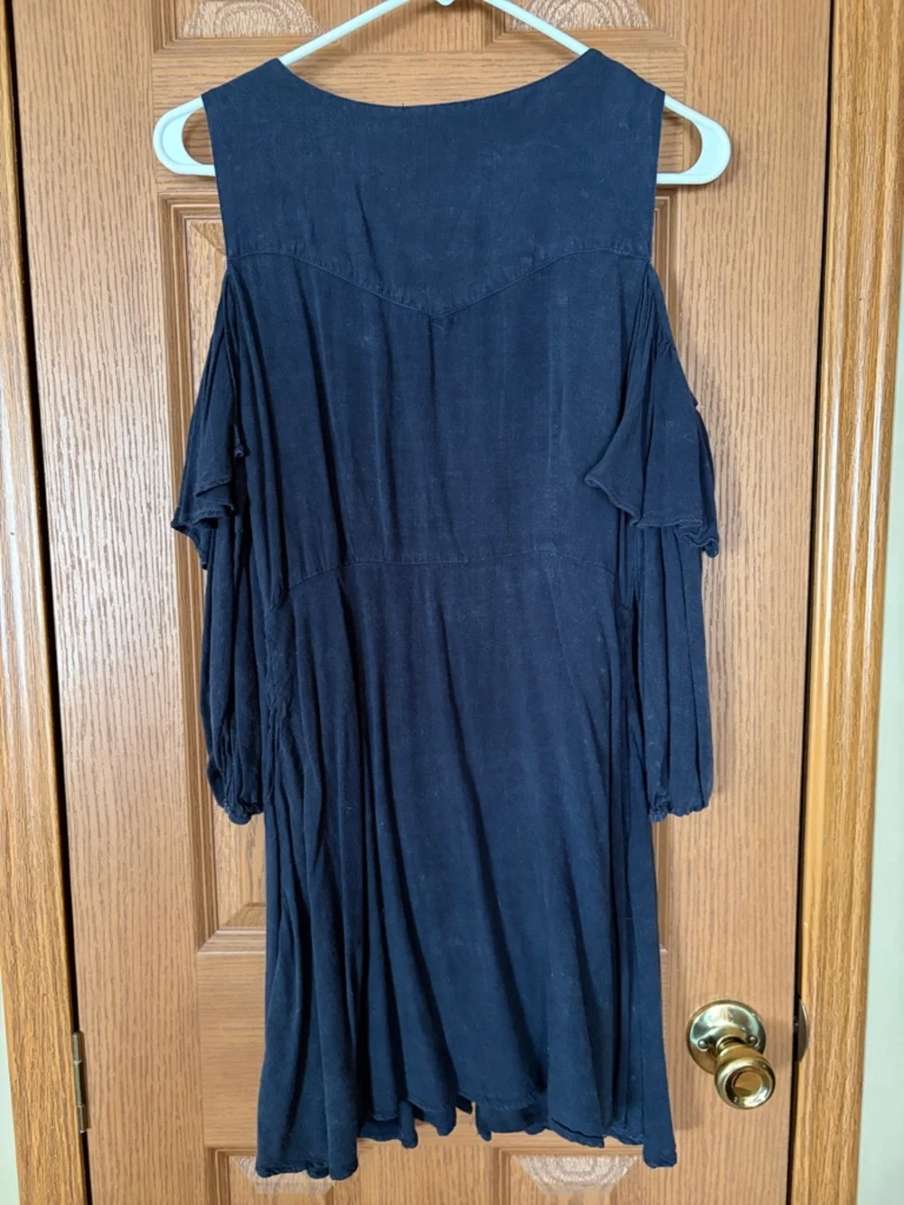 Umgee Navy Cold-Shoulder Ruffle Button-Front Dress - Picture 4 of 4